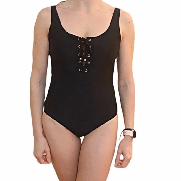 mossimo Black Lace-Up 1-Piece Swimwear - Picture 2 of 8